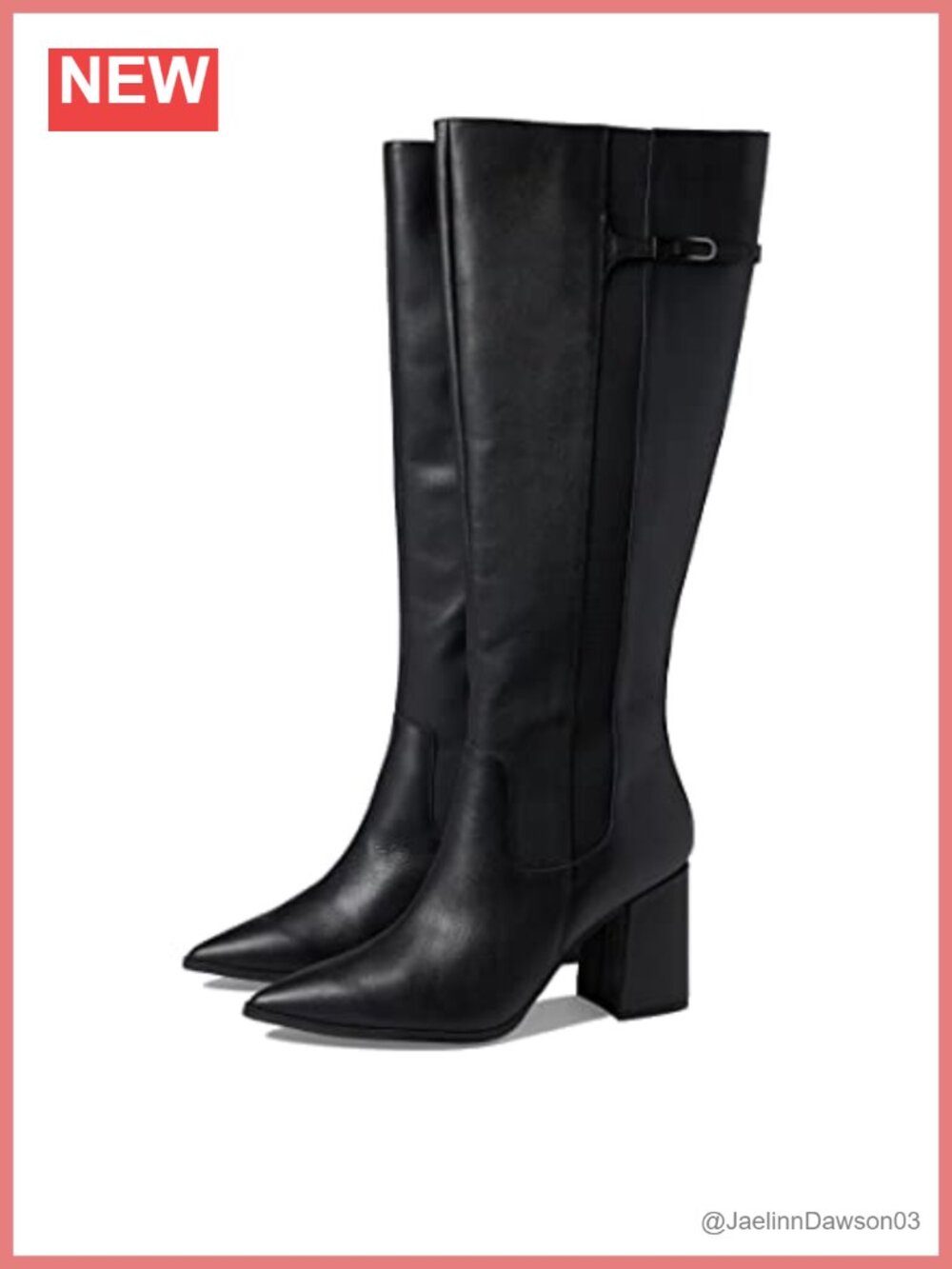 Waterproof Leather Knee-High Boots Pointed Toe Block Heel
